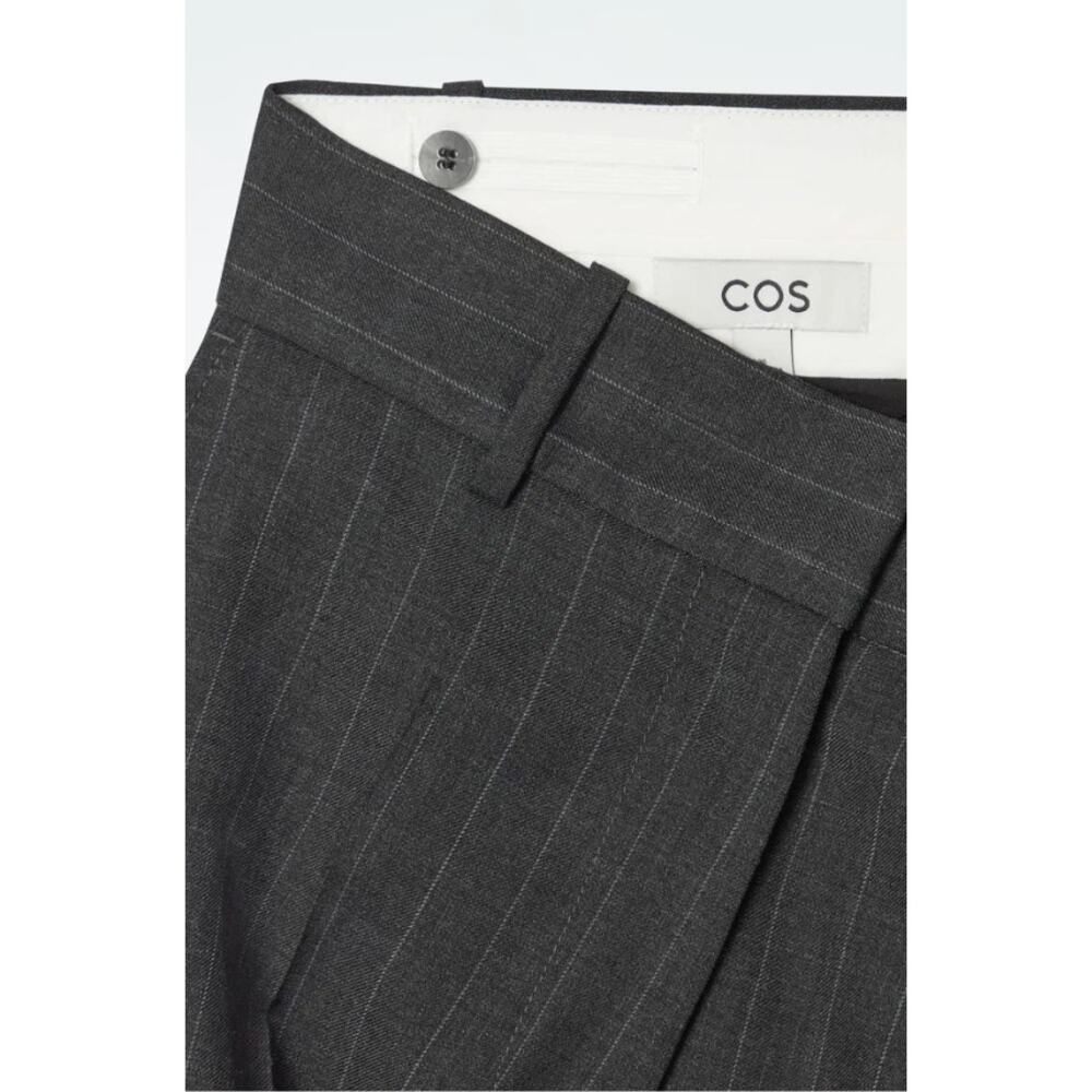 COS Wide Leg Pinstriped Wool Trousers Size 6 Gray Tailored Minimalist Workwear - Picture 7 of 7